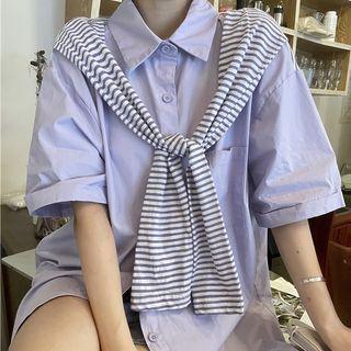 Mock Two-piece Elbow-sleeve Oversized Shirt