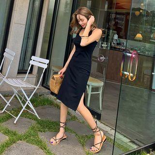 Cross-strap Tank Dress Black - One Size