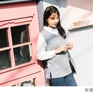 Mock Two Piece Striped Knit Vest Panel Top