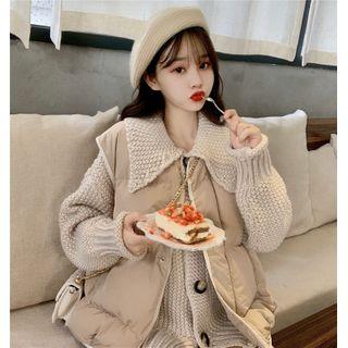 Collared Chunky-knit Cardigan / Padded Vest