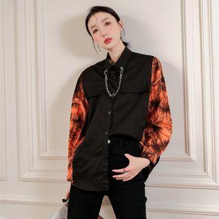 Tie Dye Panel Shirt Black & Orange - One Size