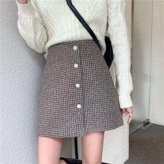 High Waist Houndstooth Mini A-line Skirt