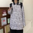 Zebra-print Long-sleeve Round Neck T-shirt
