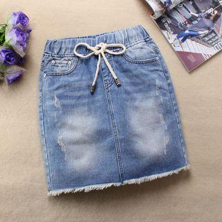Drawstring Mini Denim Skirt