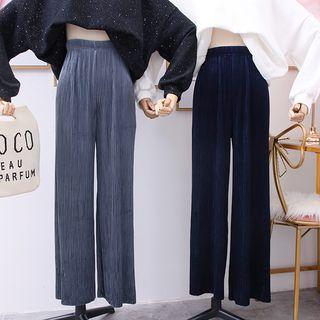 Pleated Wide-leg Velvet Pants
