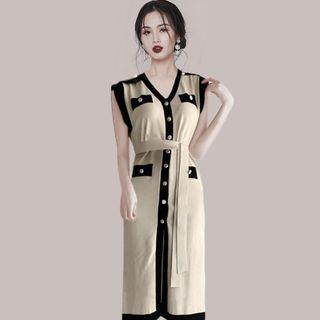 Cap-sleeve Contrast Trim Knit Dress