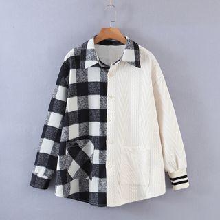 Knit Panel Plaid Shirt Black & White Gingham & White - One Size