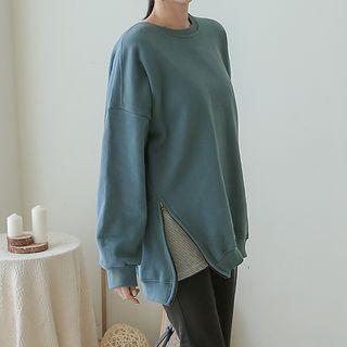 Zip-detail Fleece-lined Pullover