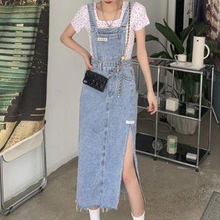 Side-slit Denim Midi Overall Dress