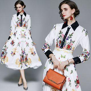 Set: Floral Shirt + Midi A-line Skirt