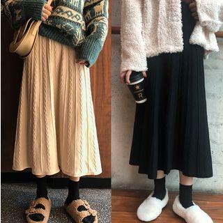 Midi A-line Cable-knit Skirt