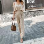 Cold-shoulder Ruffled Jumpsuit With Sash