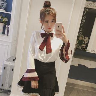 Bow Accent Striped Chiffon Shirt