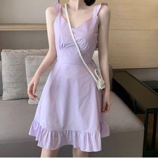 Ruffle Trim Sleeveless A-line Dress Purple - One Size
