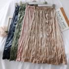 Elastic-waist Velvet A-line Skirt