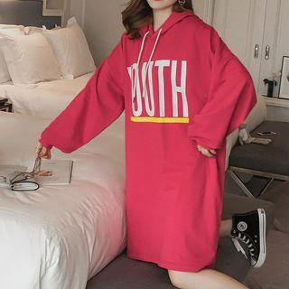 Lettering Long-sleeve Hooded T-shirt Dress