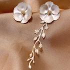 Flower Asymmetrical Alloy Dangle Earring 1 Pair - White - One Size