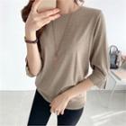3/4-sleeve Faux-peart Trim Knit Top