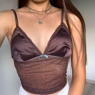 Leopard Print Mesh Lace Trim Camisole Top