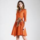 Elbow-sleeve Tie-front A-line Dress