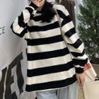 Oversized Round-neck Striped Long-sleeve Sweatshirt