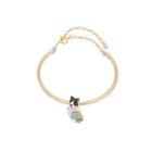 Fashion Cute Plated Gold Enamel Puppy Cubic Zirconia Bangle Golden - One Size