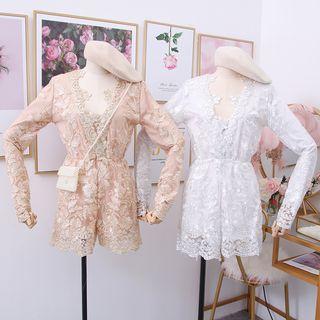 V-neck Lace Mesh Playsuit