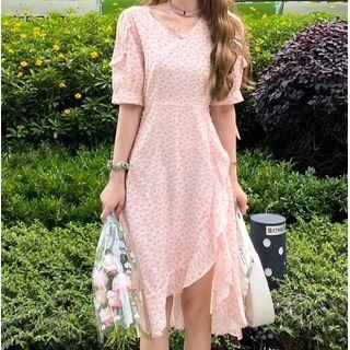 Floral Ruffle Hem Midi A-line Dress