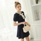Bow Accent Puff Sleeve A-line Dress