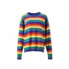 Crew Neck Stripe Sweater As Shown In Figure - One Size