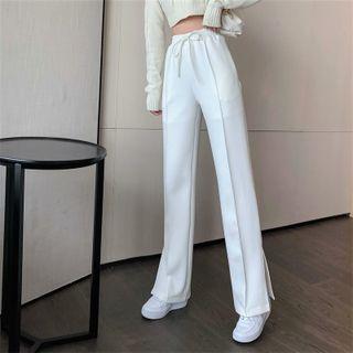 Plain High-waist Straight Leg Pants White - One Size