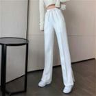 Plain High-waist Straight Leg Pants White - One Size