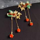 Set Of 2: Fruit Beaded Fringed Hair Clip I28 - Set Of 2 - Gold & Tangerine - One Size