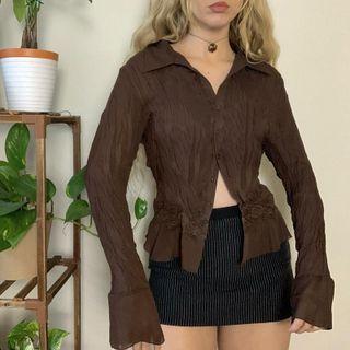 Long Sleeve Lace-panel Ruched Shirt