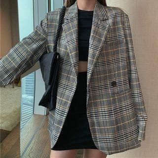 Plaid Single-button Blazer As Shown In Figure - One Size
