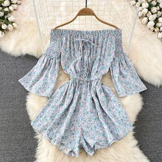Off-shoulder Floral Smocked Romper