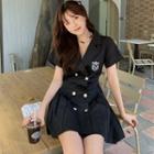 Short-sleeve Double-breasted Logo Mini Blazer Dress