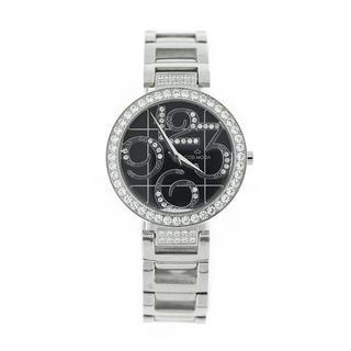 Steel / Leather Watch With Cubic Zirconia One Size