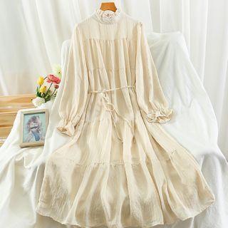 Ruffle-trim Bell-sleeve Midi Dress