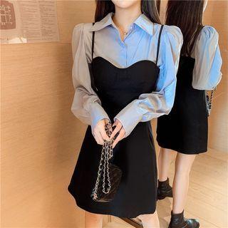 Set: Puff-sleeve Shirt + Sleeveless Dress