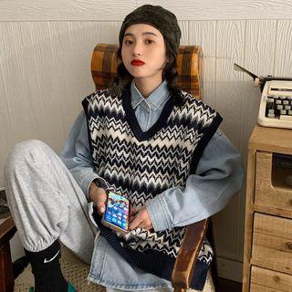 Pattern Sweater Vest Navy Blue - One Size