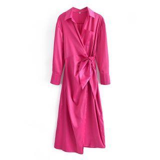 Long-sleeve Tie-waist Maxi A-line Shirtdress