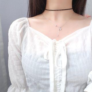 925 Sterling Silver Butterfly Pendant Layered Choker Necklace