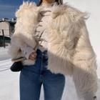 Collarless Open-front Faux-fur Jacket