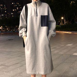 Long-sleeve Zip Placket Midi Dress