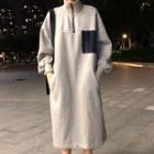 Long-sleeve Zip Placket Midi Dress