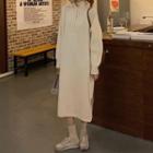 Long-sleeve Mock-neck Half-zip Knit Midi Dress