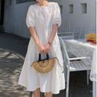 Short-sleeve Midi Smock Dress White - One Size