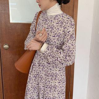 Floral Print A-line Midi Dress As Shown In Figure - One Size