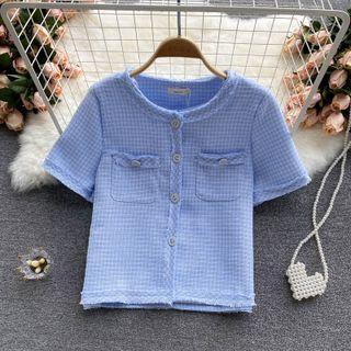 Round-neck Pocket Short-sleeve Jacket